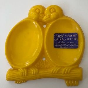 Vintage Yellow Love Birds Spoon Rest Drip Tray with Tag